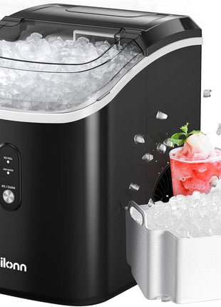 Nugget Ice Maker Countertop, Silonn Chewable Pellet Ice Machine with Self-Cleanin Function, 36lbs/24H Portable Ice Makers for Home Kitchen Officce, Black