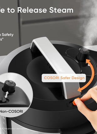 Cosori Pressure Cooker 6QT, 9-in-1, Ceramic Coating Pot, 12 Safety Features | Rice Cooker, Slow Cook, Sous Vide, Saute, Stainless Steel, 1100W, Silver