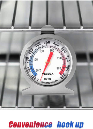 Stainless Steel Oven Thermometer 50-300°C/100-600°F, Analog Instant Read, Battery-Free Kitchen Cooking Thermometer, Hook & Stand Design Food Thermometer for Oven, Grill, Smoker, Fryer