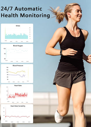 Smart Bracelet for Men Women, Health Activity Fitness Trackers, 24H Sleep Tracker, 24/7 Continuous Heart Rate/Blood Pressure/HRV/Stress Monitor, 170+ Sports Modes Smart Wristband with Free APP 2 Bands