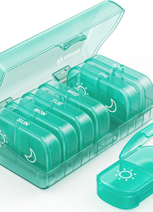 AUVON Weekly Pill Organizer 2 Times a Day, One-Side Large Opening, Easy‐Use | AM PM Pill Case, XL Pill Box 7 Day, Travel Medication Organizer for Medication, Vitamins, Fish Oils, Supplements, Black