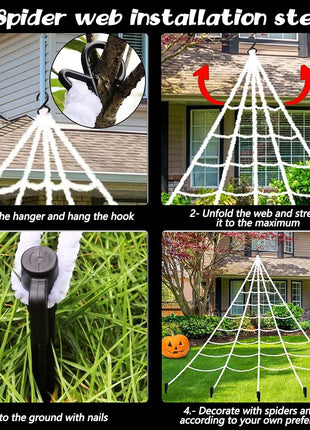 Halloween Decorations - 295" Halloween Spider Web Decorations Outdoor + 59" Giant Fake Spider with Triangular Huge Spiders Web - Scary Decor Clearance for Yard, Patio, Garden, Haunted House Décor