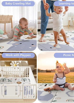 NOONKTY 79x71 Extra Large Baby Play Mat for Floor, Foldable Foam Playmat for Babies 0-12 Months & Kids, Non-Toxic Waterproof Baby Mat, Thick Playpen Mat for Tummy Time Crawling, Elephant