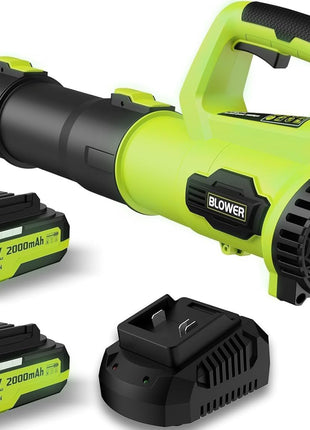 Leaf Blower, 21V Cordless Electric Blower with 2 2.0Ah Batteries and 1 Hour Fast Charger, Lightweight Leaf Blower for Patio Cleaning, Lawn Care, Blowing Fallen Leaves and Dust, etc.