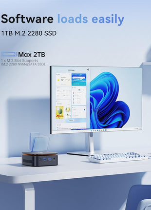 KAMRUI AK1PLUS Mini PC Computer, Intel Celeron N5095 (Up to 2.9GHz), 16GB RAM 256GB SSD, Dual 4K Mini Desktop Computer, Support 2.5'' SSD Expansion, WiFi, Bluetooth, Ethernet, Business Home Office PC