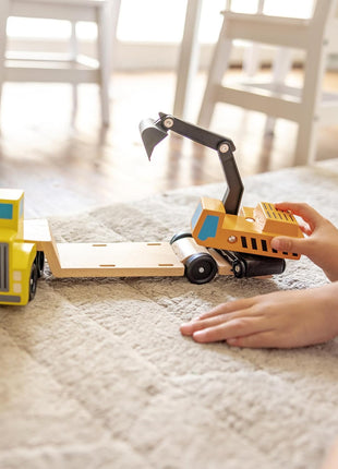 Melissa & Doug Trailer and Excavator Wooden Vehicle Set (3 pcs)