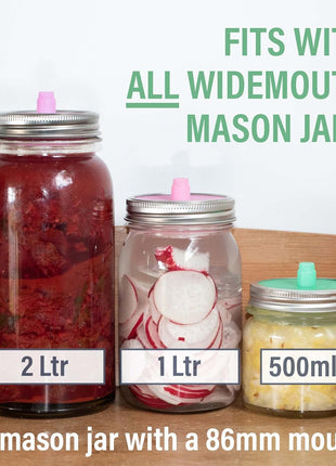 Glass Fermentation Weights for Wide Mouth Mason Jars — Set of 4, Easy Lift Handles — for Sauerkraut, Kimchi, Pickles & Kombucha