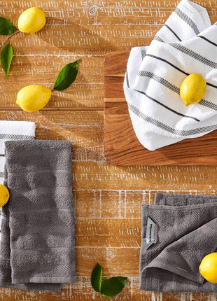 KitchenAid Albany Kitchen Towel 4-Pack Set, Charcoal Grey/White, 16"x26"