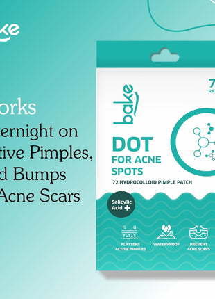 BAKE Salicylic Acid Pimple Patches, 72 Dots, Hydrocolloid Waterproof Acne Treatment, All Skin Types