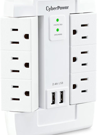 CyberPower CSP600WSURC2 Surge Protector, 1500J/125V, 6 Swivel Outlets, 2 USB Charging Ports, Wall Tap Design, White, UL listed