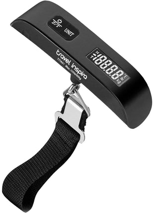 travel inspira Luggage Scale, Portable Digital Hanging Baggage Scale for Travel, Suitcase Weight Scale with Rubber Paint, 110 Pounds, Battery Included - Silver