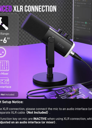 FIFINE AmpliGame AM8 USB/XLR Dynamic Microphone for Gaming Streaming | Podcast Mic with RGB Light, Mute Button, Headphones Jack, Desktop Stand, for Vocal Recording Singing YouTube