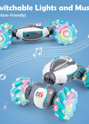 PREPOP Gesture Sensing RC Stunt Car, Birthday for Age 6 7 8-12 13+ Year Old Boys - Cool Toys for Kids, Hand Controlled Remote Control Twist Vehicle with Lights & Music, 4WD Rotating