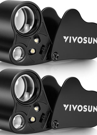 VIVOSUN 2-Pack 30X 60X Illuminated Jewelers Loupe Foldable Magnifier with LED Light for Jewelry Gems Watches Coins Stamps Antiques Black