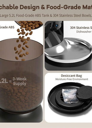 Automatic Cat Feeder with Camera, 5.2L Smart Food Dispenser for Cat & Dog | 1080P HD Video with Night Vision, 2.4G/5G WiFi Pet Feeder, 2-Way Audio & Meal Call Pet Food Dispenser, Motion Capturing
