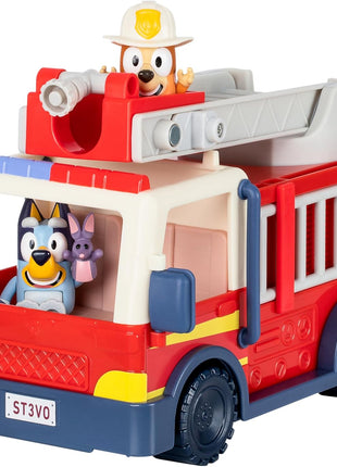 Bluey Firetruck Toy Playset with Firefighter Bingo, Bluey & Bob Bilby, Toddler Fire Truck w/ Spinning Ladder, Water Hoses for Kids Ages 3+