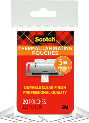 Scotch Thermal Laminating Pouches Premium Quality, 5 Mil Thick for Extra Protection, 20 Pack Business Card Size Laminating Sheets, Our Most Durable Lamination Pouch, 2.3 x 3.7 inches (TP5851-20)