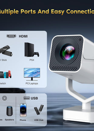 Mini Portable Projector with WiFi 6 and Bluetooth 5.2, 1080P 4K Support, 200 ANSI Lumens, Electric Focus &Auto Keystone 270° Rotatable Movie Wireless Projector for Phone, Compatible with TV Stick/HDMI