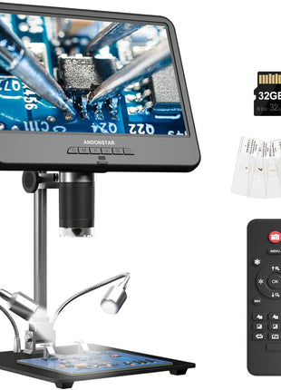 Andonstar AD210 10.1 Inch LCD Digital Microscope for Soldering, Coin | Microscope for Electronics Repair, Coin Microscope Camera Full View for Error Coins with Light, Slides Kit, 32G Card