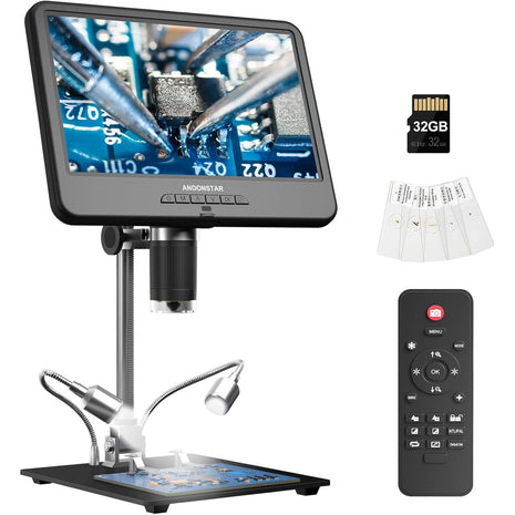 Andonstar AD210 10.1 Inch LCD Digital Microscope for Soldering, Coin | Microscope for Electronics Repair, Coin Microscope Camera Full View for Error Coins with Light, Slides Kit, 32G Card