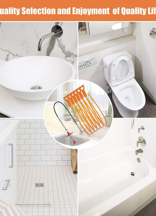 Hair Drain Clog Remover Tool – 6 × 25-Inch Sink Snake + 1 × 24-Inch Drain Cleaner Tool, Plumbing Snake for Shower, Toilet, Kitchen Sink & Tub – 7-Piece Hair Removal Tool Set