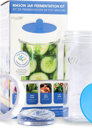 Masontops Fermentation Jar Starter Set, Easy Vegetable Fermentation Kit, Includes Mason Jar, Pickle Kit with Fermentation Lids & Fermentation Weight