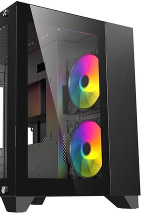 DIYPC ARGB-Q3.R2-BK Black USB3.0 /Type C Tempered Glass Micro ATX Gaming Computer Case w/Dual Tempered Glass Panel and 3 x ARGB Fans (Pre-Installed)