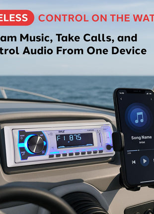 Pyle PLMRB29W Single-DIN In-Dash Digital Marine Stereo Receiver with Bluetooth (White)