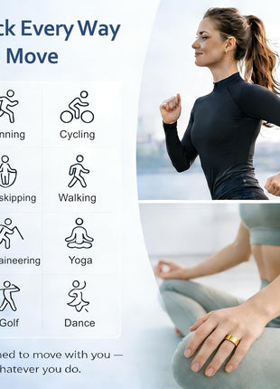Smart Ring Health & Fitness Tracker for Men & Women, Heart Rate, SPO2, Sleep & Activity Monitoring, IP68 Waterproof, Long Battery Life, Family Care Mode, No Subscription Fee (Gold, 8)