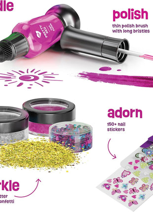 Nail Art Studio for Girls - Birthday Gift - Nail Polish Kit for Kids Ages 7-12 Years Old - Girl Gifts Ideas - Gift Set - Girly Stuff - Polish, Pens, Glitter, Stickers, Gems, Filer - 8 9 10 11 12 Year