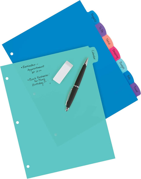 Avery® Write & Erase Dividers for 3 Ring Binders, 8 Tabs per Set, Multicolor Big Tabs, Pastels, Binder Dividers Great for Organizing Reports, Projects, and More (16271)