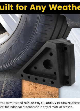 MaxxHaul Solid Rubber Wheel Chock 2-Pack | 8" x 4" x 6" Heavy-Duty Tire Stop | Non-Slip Traction Pads | Built-in Handle | All-Weather Vehicle Safety Block | Black | (70472)