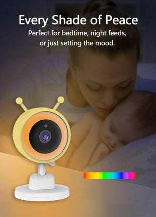 Smart Baby Monitor with Camera and Audio, Cute Design, RGB Color Night Light, HD Video, Cry Detection, Temperature Sensor, Two Way Talk, Remote Viewing, Lullabies, Ideal for New Parents