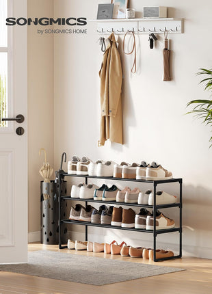 SONGMICS Shoe Rack, 3-Tier Shoe Organizer, Metal Storage Shelf, Upright or Upside Down, for 16-20 Pairs, Stackable, for Entryway, 11.8 x 36.2 x 21.7 Inches, Black ULSA303B02