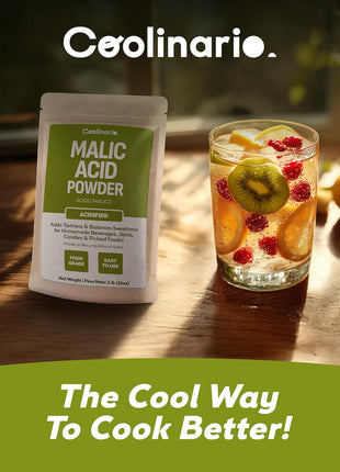 Coolinario Malic Acid Powder (4 Oz) Sour Powder | Food Grade Flavor Enhancer for Beverages, Jams, Candy & Pickled Foods | Adds Tartness & Balances Sweetness | Ideal for Cider, Wine & Fruit Recipes