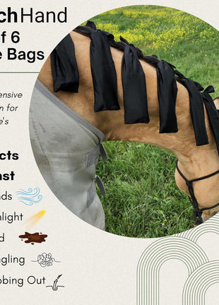 Ranch Hand Horse Mane Bags   Protect Horse's Mane from Wind, Sun & Mud   Prevents Tangles, Rubbing Out and Breakage   Made with Nylon   Easy to Use and Washable   Set of 6 (xL Black)