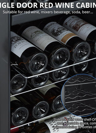 15 Inch Wine Cooler Refrigerator - 28 Bottle Capacity, Double-Layer Glass Door, Temperature Stable System, Digital Control, Single Area Dual Temperature, Built-in or Freestanding, with Lock