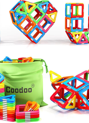 Coodoo Upgraded Magnetic Blocks Tough Tiles STEM Toys for 3+ Year Old Boys and Girls Learning by Playing Games for Toddlers Kids, Compatible with Major Brands Building Blocks - Starter Set