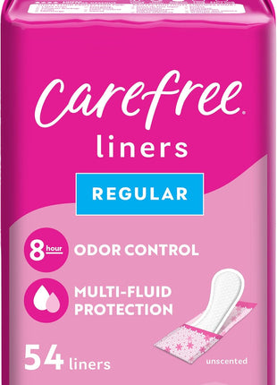 Carefree Panty Liners for Women, Regular, Wrapped, Unscented, 54 ct