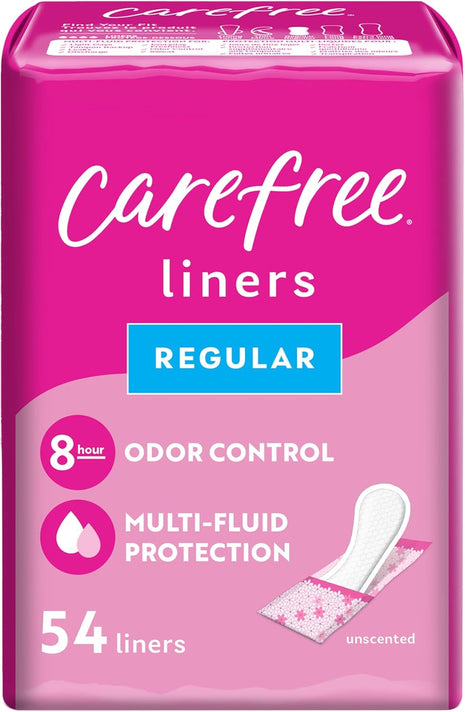 Carefree Panty Liners for Women, Regular, Wrapped, Unscented, 54 ct
