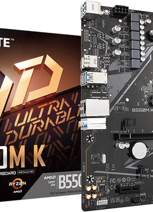 GIGABYTE B550M K AMD AM4 Micro-ATX Motherboard, Supports Ryzen 5000/4000/3000 Series Processors, DDR4, 3+3 Power Phase, 2X M.2, PCIe 4.0, USB 3.2 Gen 1, GbE LAN, Q-Flash