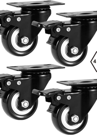 ASHGOOB 2 inch Caster Wheels Set of 4, Heavy Duty Casters with Brake, No Noise Locking Polyurethane (PU) Wheels, Swivel Plate Castors Pack 4