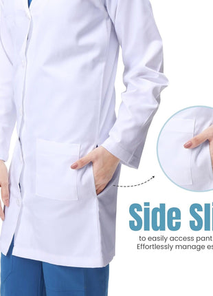 NY Threads Professional White Lab Coat for Women, Long Sleeve Medical Coat