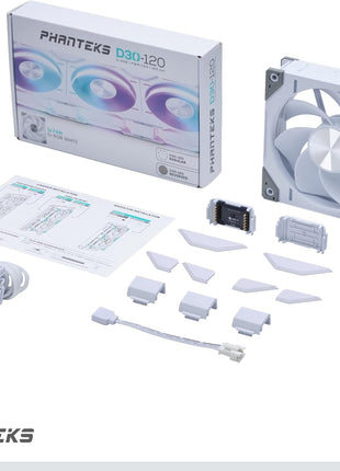 Phanteks D30 120mm Reverse Airflow ARGB PWM PC Fan, Daisy-Chain, White