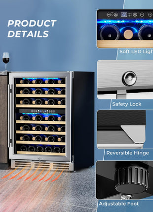 EUHOMY 24 Inch Wine Cooler Refrigerator 54 Bottl-Dual Zone, Built-in or Freestanding Wine Fridge with Glass Door, Wine Refrigerator for Home Bar Kitchen