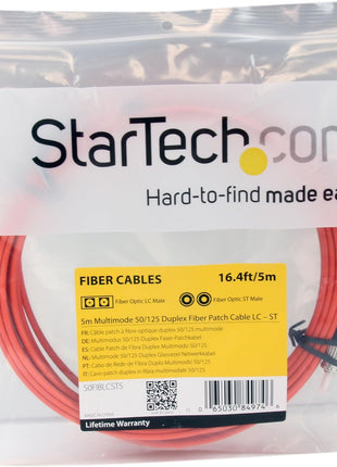 StarTech.com 5m Fiber Optic Cable - Multimode Duplex 50/125 - LSZH Fiber Jumper Cord - LC/ST