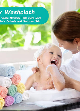 HOMEXCEL Baby Washcloths 24 Pack-Microfiber Coral Fleece Baby Bath Face Towel 7 x 9 Inch Extra Absorbent and Soft Burp Cloth and Wash Cloths for Newborn-Infants and Toddlers-Gentle On Sensitive Skin