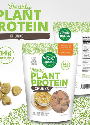 Plant Basics - Hearty Plant Protein - Unflavored Chunks, 1 lb, Non-GMO, Gluten Free, Low Fat, Low Sodium, Vegan, Meat Substitute