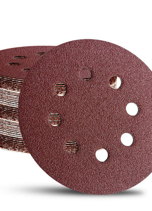 52 Pack 5 Inch 8-Hole Hook and Loop Sanding Discs Sandpaper Red Round 60 80 120 220 320 Mixed Grits Sandpaper for Random Orbital Sander