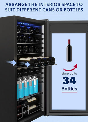 GarveeHome Wine Fridge, Compressor Wine Cooler Refrigerator, Beverage and Wine Refrigerator with Digital Touch Control, Double-Layer Glass Door, Freestanding or Built-In, 32 Bottles